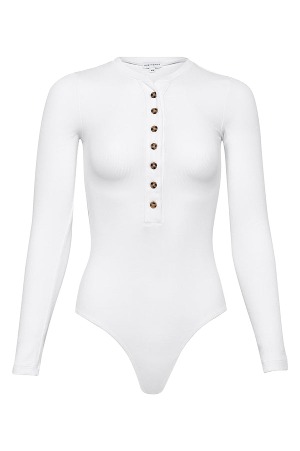 Button Up Ribbed Henley Bodysuit