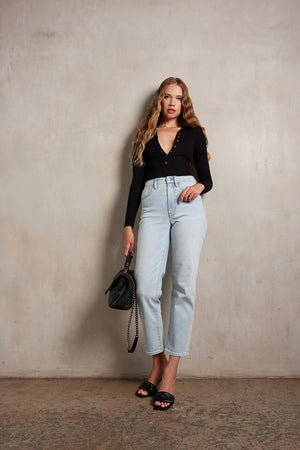 Button Up Ribbed Henley Bodysuit