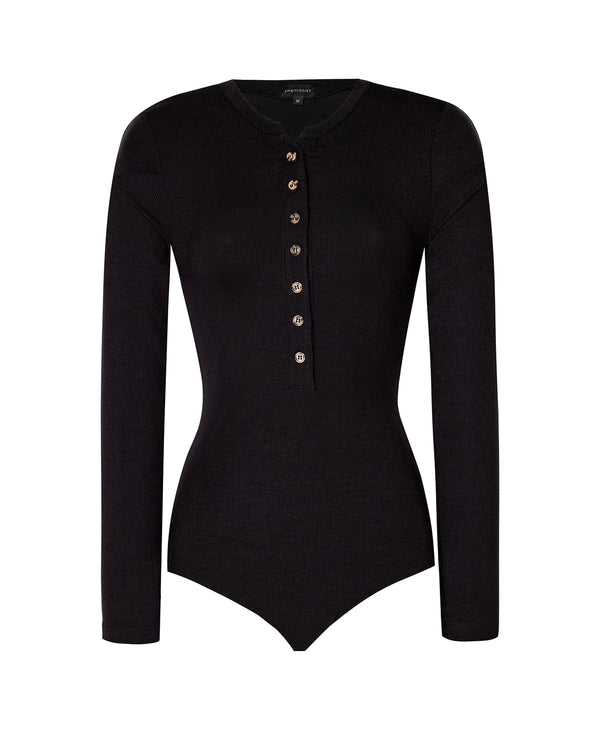 Button Up Ribbed Henley Bodysuit – Shop Ambitionist